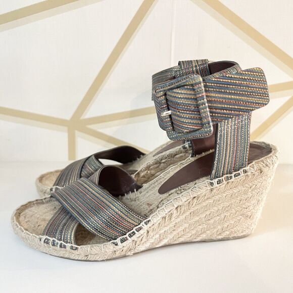 Vince Stefania Multicolor Espadrille Multi Stripe Wedge Heels Sandals Size 8 EUC - Picture 5 of 11
